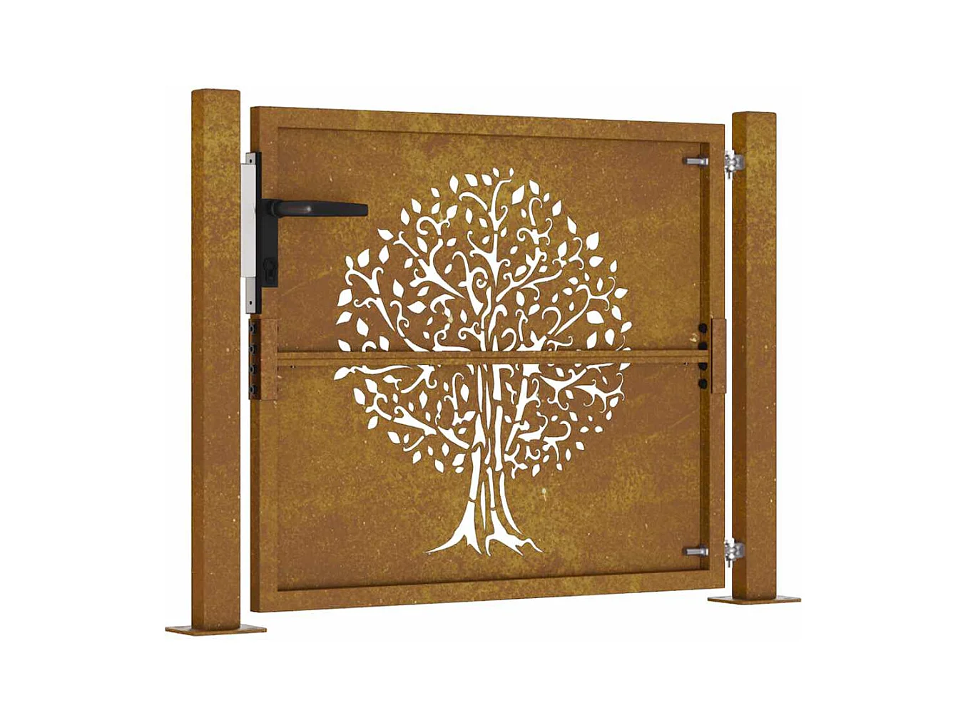 Puerta de jardín 105x80 cm de acero corten con diseño de árbol.
