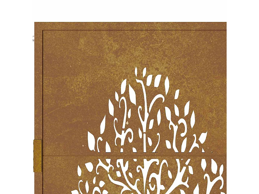 Puerta de jardín 105x80 cm de acero corten con diseño de árbol.