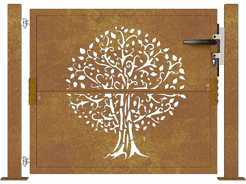 Cancello da giardino 105x80 cm in acciaio corten design albero