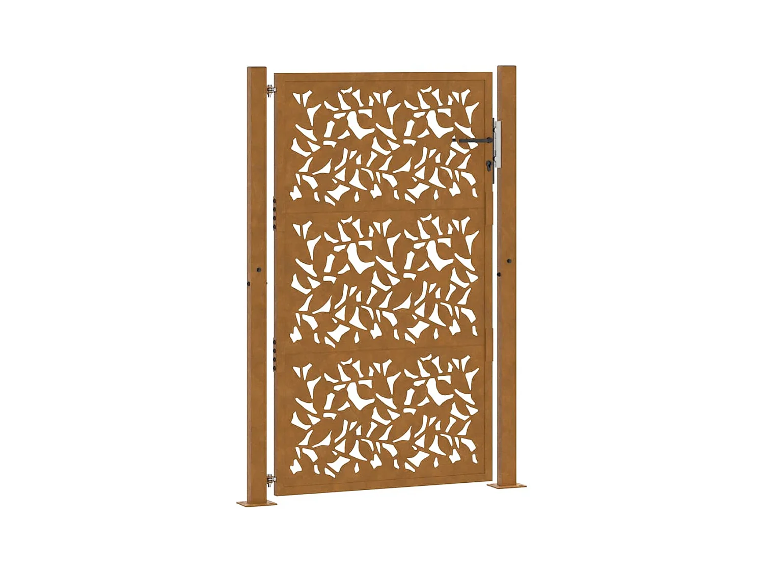 Puerta de jardín de acero resistente a la intemperie con diseño de hojas.