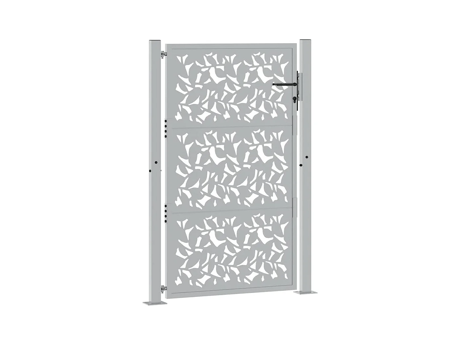 Puerta de jardín de acero resistente a la intemperie con diseño de hojas.