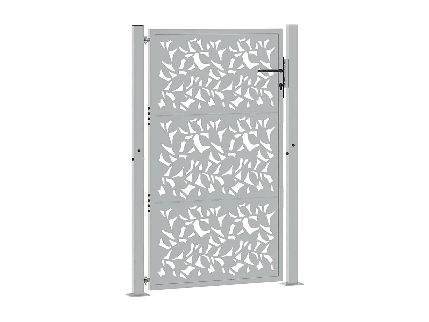 Puerta de jardín de acero resistente a la intemperie con diseño de hojas.