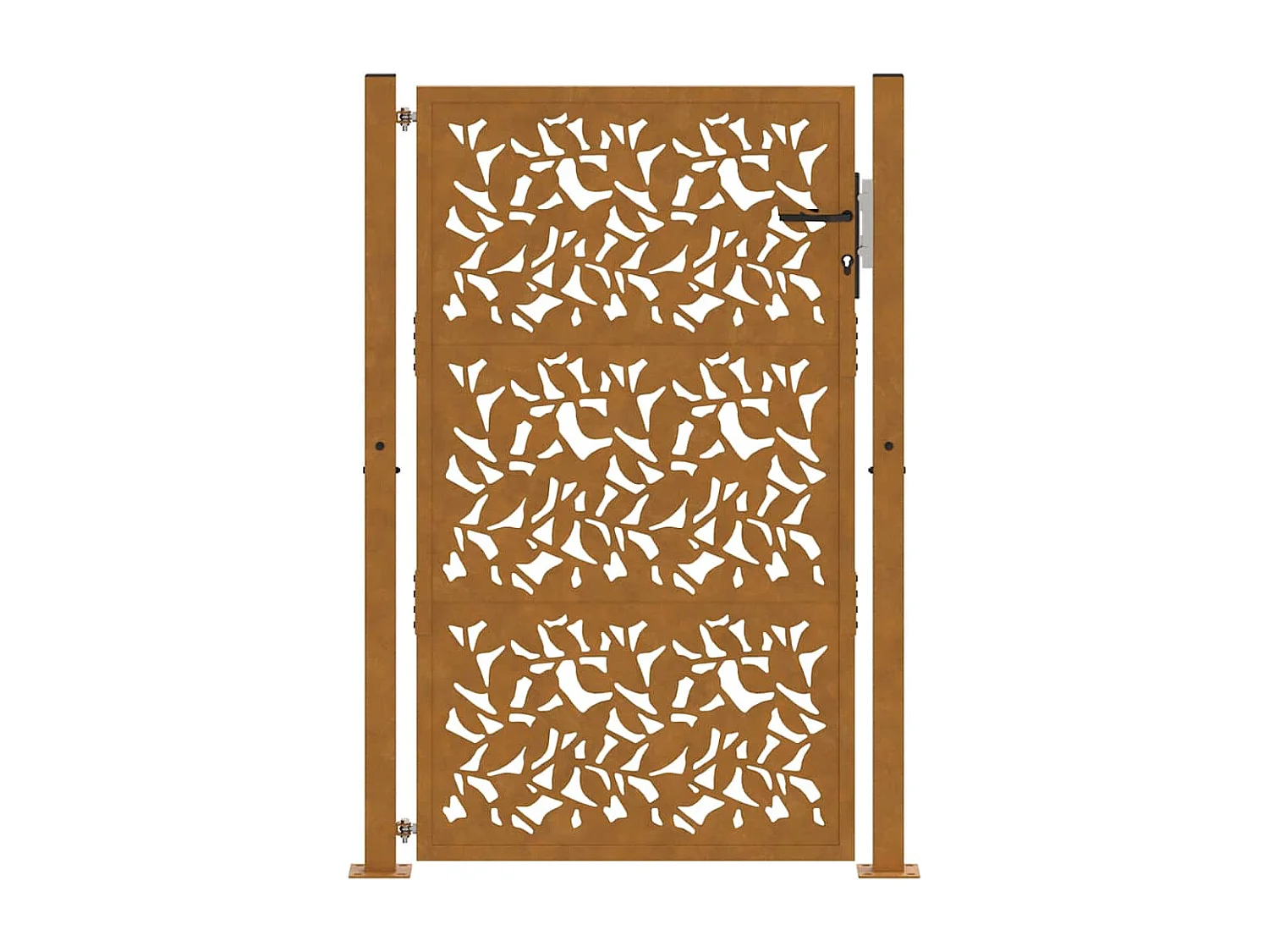 Puerta de jardín de acero resistente a la intemperie con diseño de hojas.