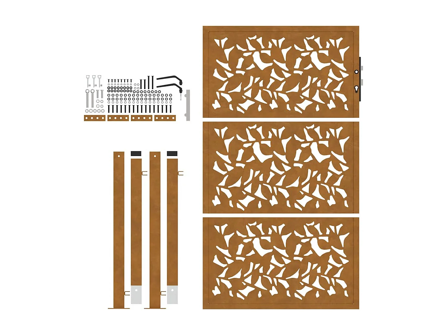 Puerta de jardín de acero resistente a la intemperie con diseño de hojas.