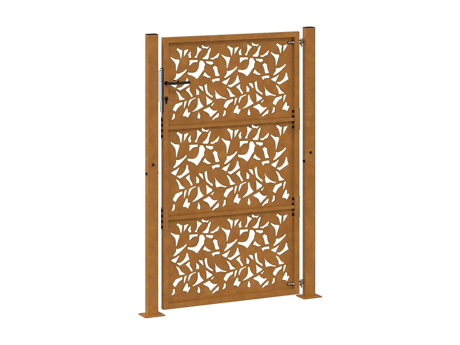 Puerta de jardín de acero resistente a la intemperie con diseño de hojas.