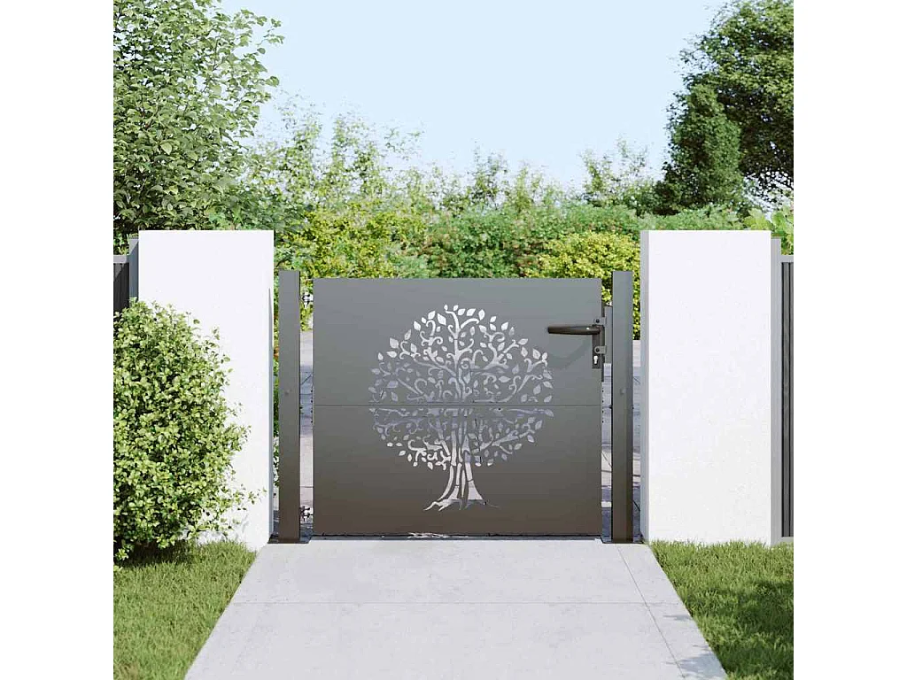 Puerta de jardín negra de 105 x 100 cm de acero con recubrimiento en polvo