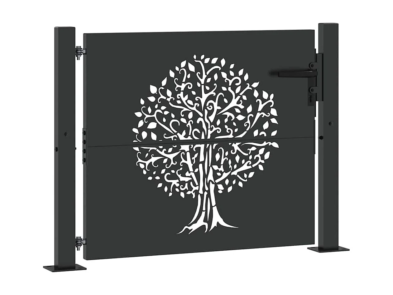 Puerta de jardín negra de 105 x 100 cm de acero con recubrimiento en polvo