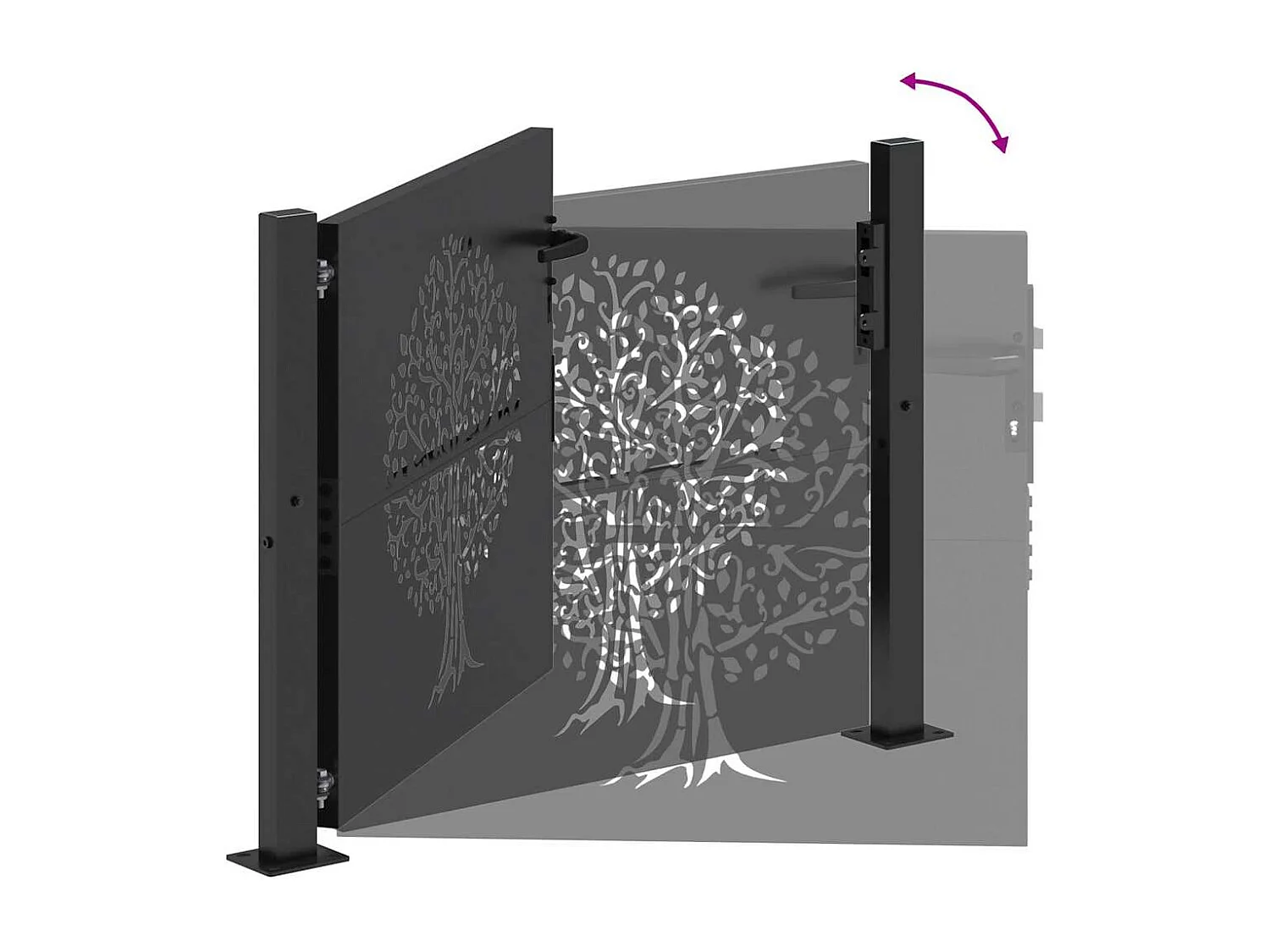 Puerta de jardín negra de 105 x 100 cm de acero con recubrimiento en polvo