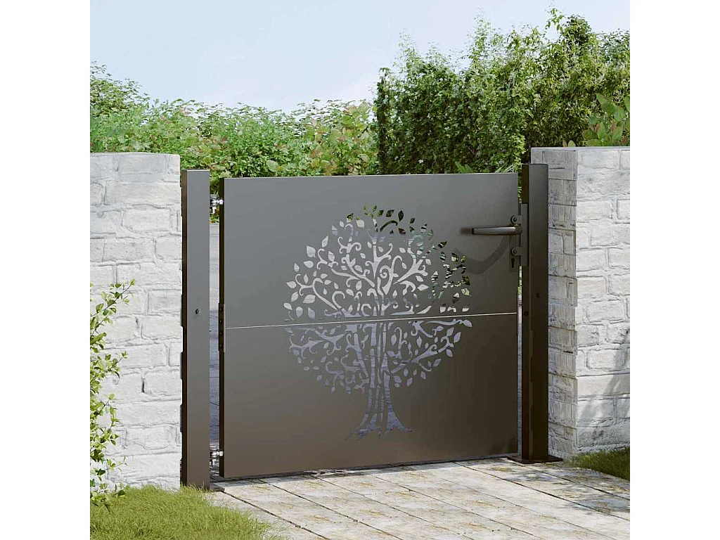 Puerta de jardín negra de 105 x 100 cm de acero con recubrimiento en polvo