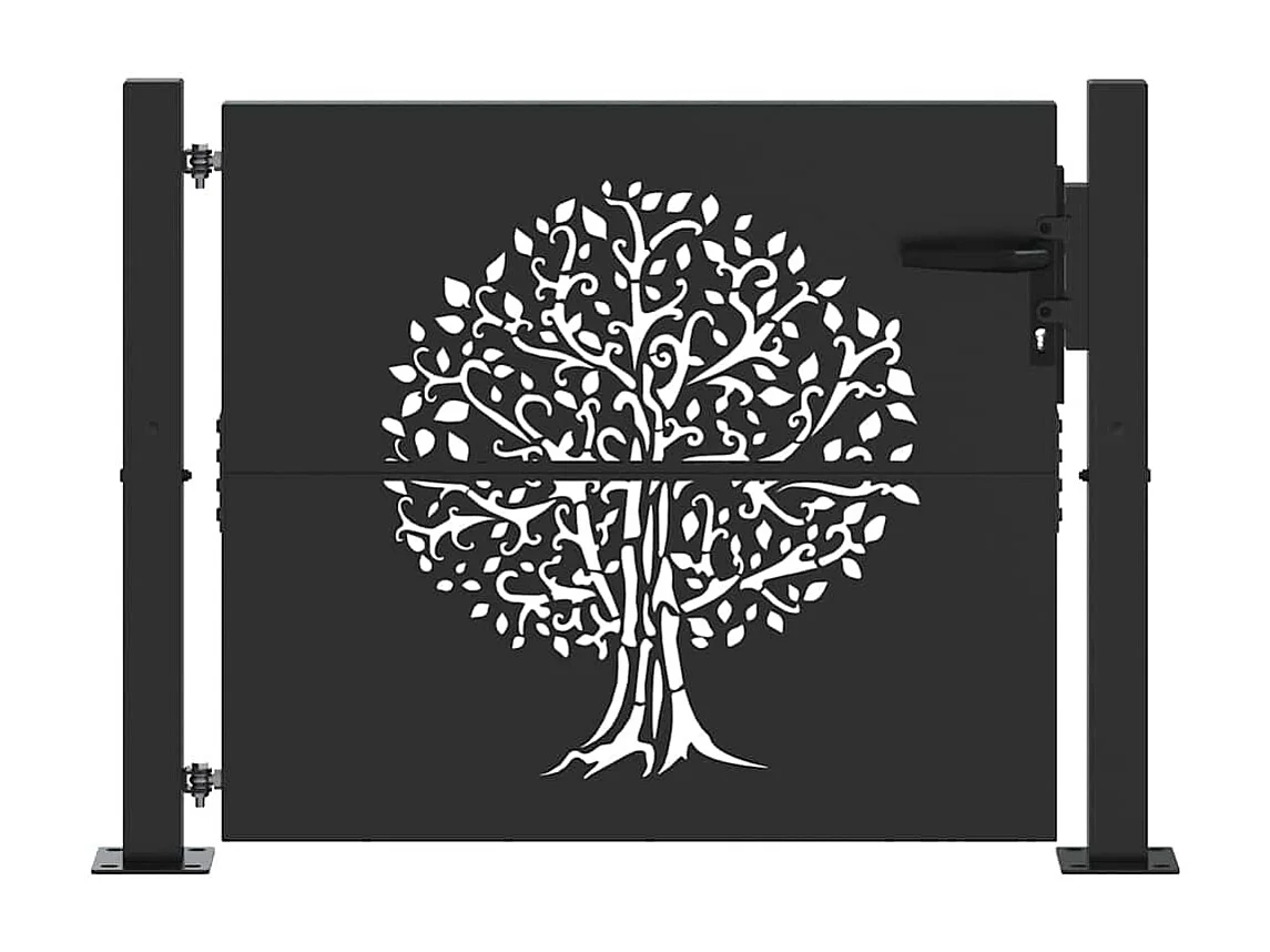 Puerta de jardín negra de 105 x 100 cm de acero con recubrimiento en polvo
