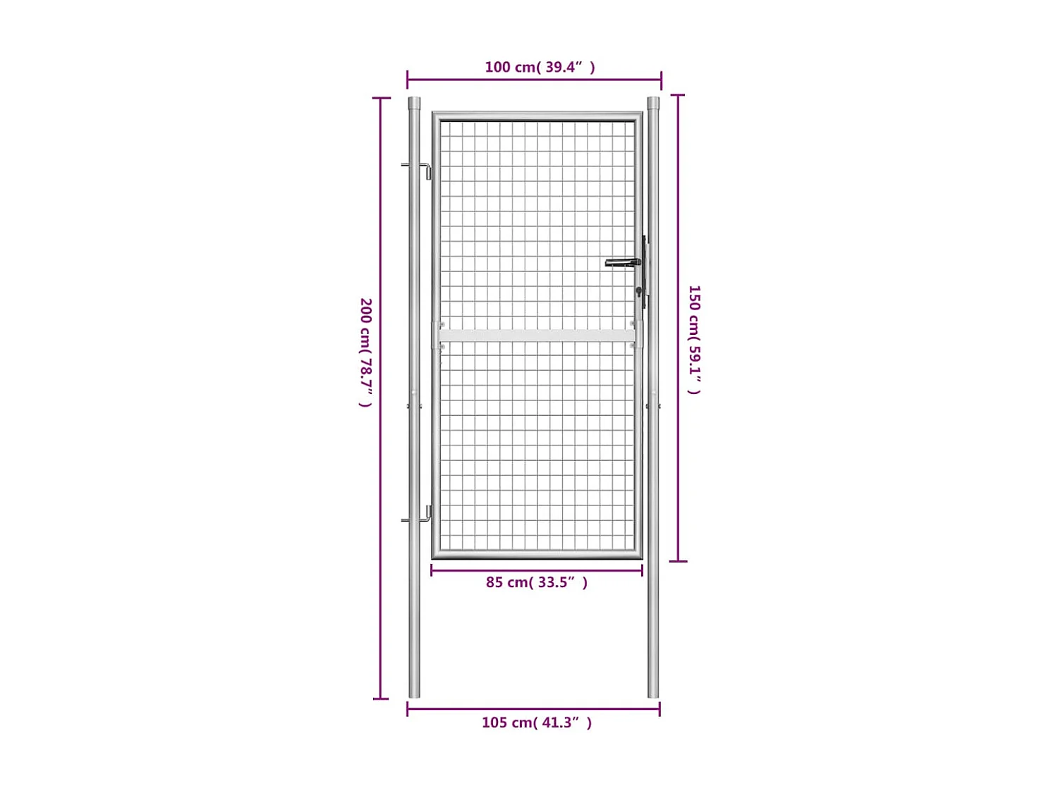 Portail de jardin en acier galvanisé 105 x 150 cm Argent