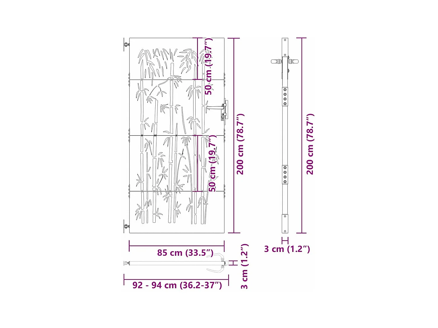 Porte de Jardin Noir 105 x 200 cm Acier peint par poudre