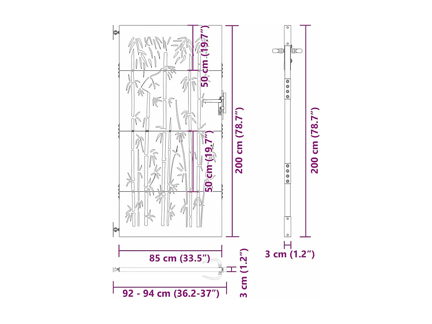 Puerta de jardín negra de 105 x 200 cm de acero con recubrimiento en polvo