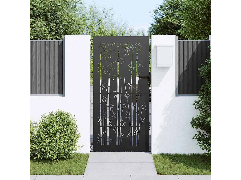 Zwarte tuinpoort 105 x 200 cm gepoedercoat staal