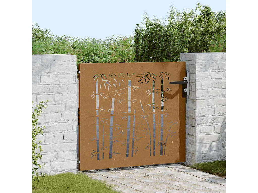 Cancello da giardino 85x100 cm acciaio corten design bambù