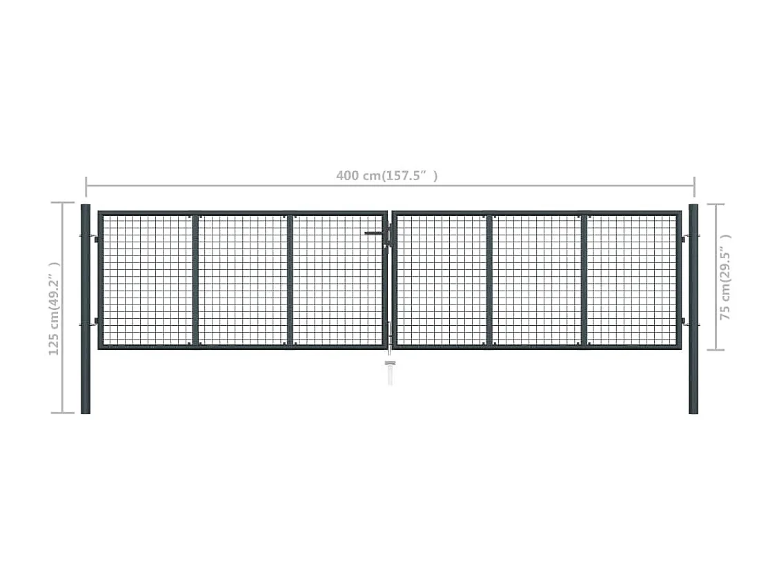Cancello da giardino in rete di acciaio zincato 400 x 75 cm Grigio