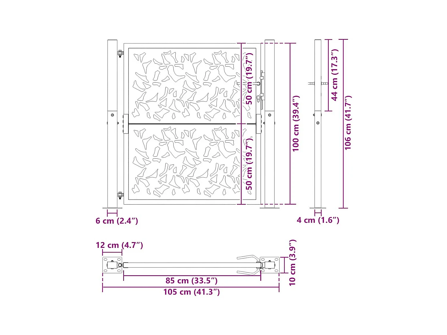 Zwarte tuinpoort 105x106 cm stalen vleugeldesign