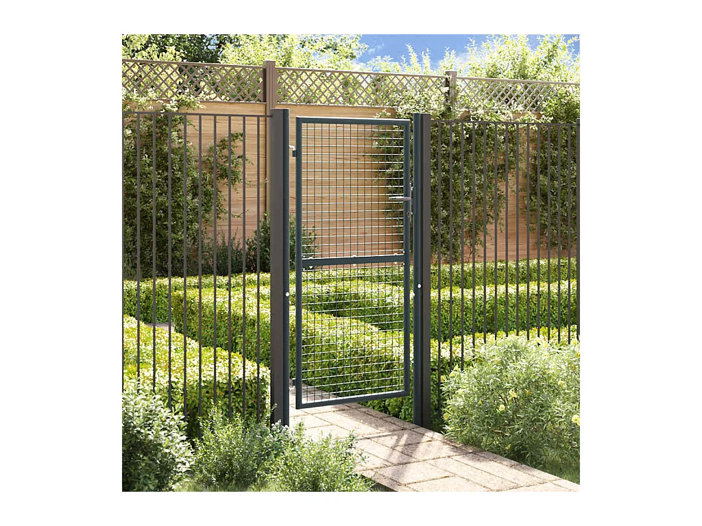 Puerta de jardín de malla de acero galvanizado 100 x 175 cm Gris