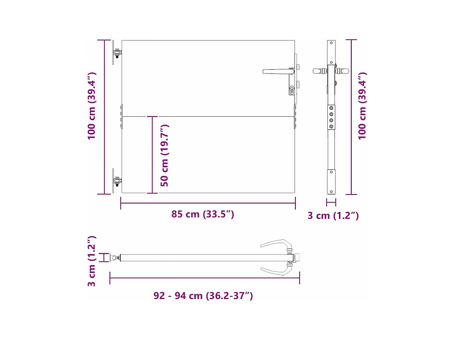 Zwarte tuinpoort 105 x 100 cm gepoedercoat staal
