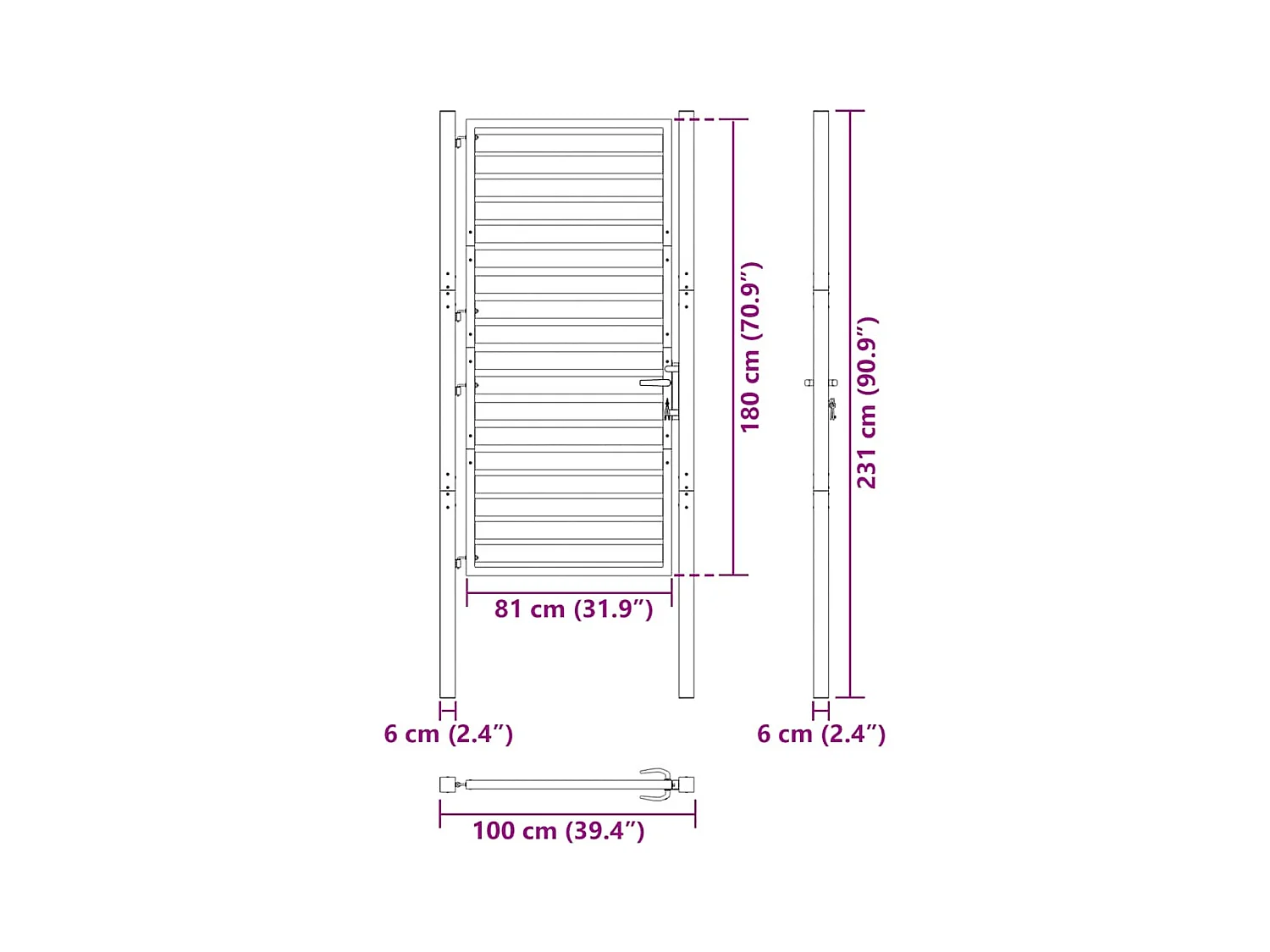 Zwarte afsluitbare tuinpoort 100x180 cm aluminium