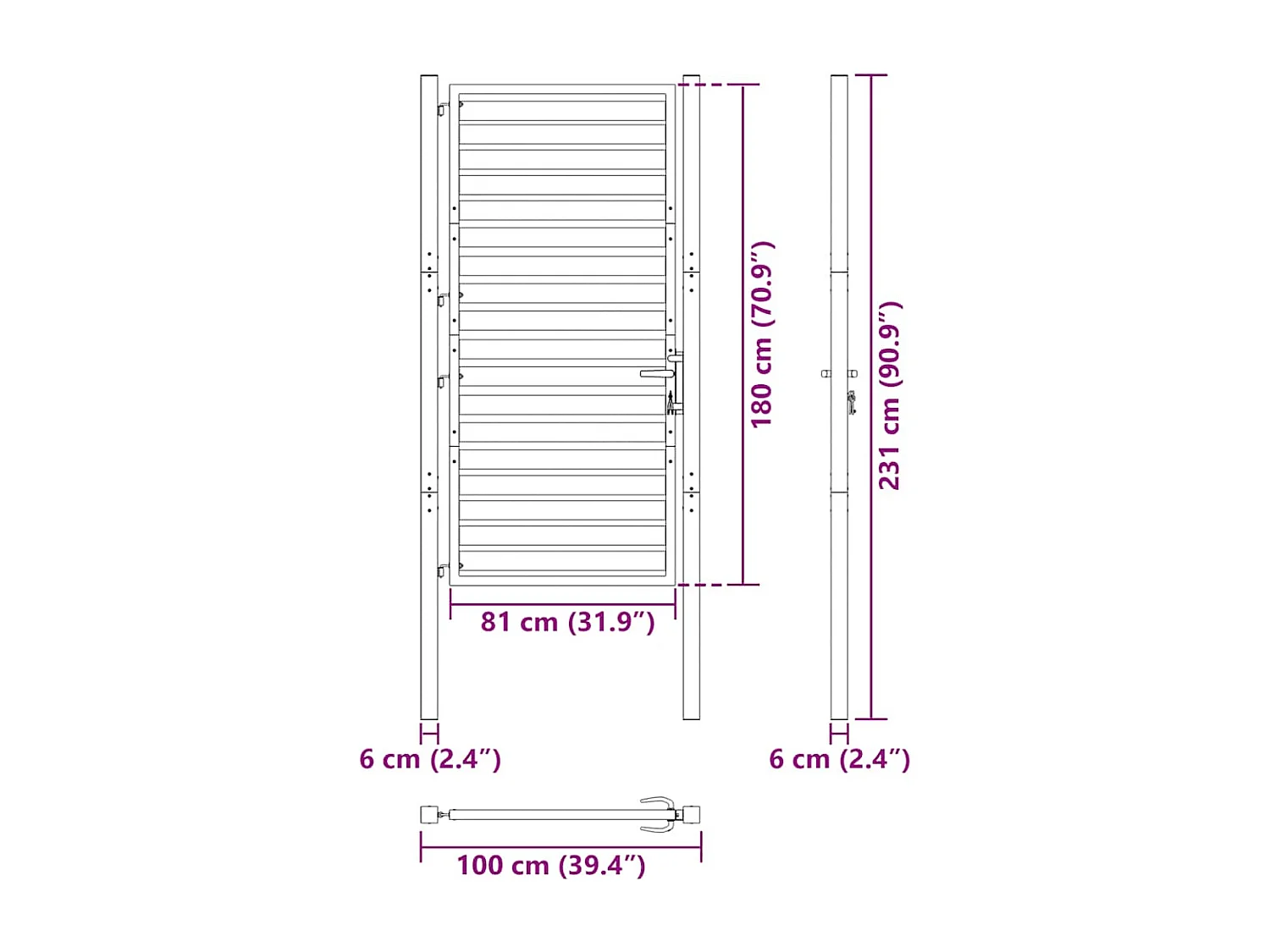 Portail de jardin verrouillable noir 100x180 cm aluminium