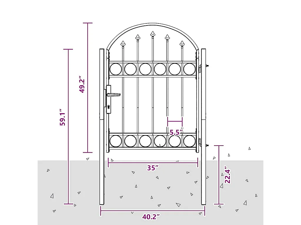 Puerta de valla gris de 100 x 125 cm de acero con recubrimiento en polvo