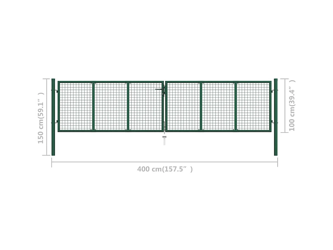 Puerta de jardín enrejada de acero 390x100 cm verde