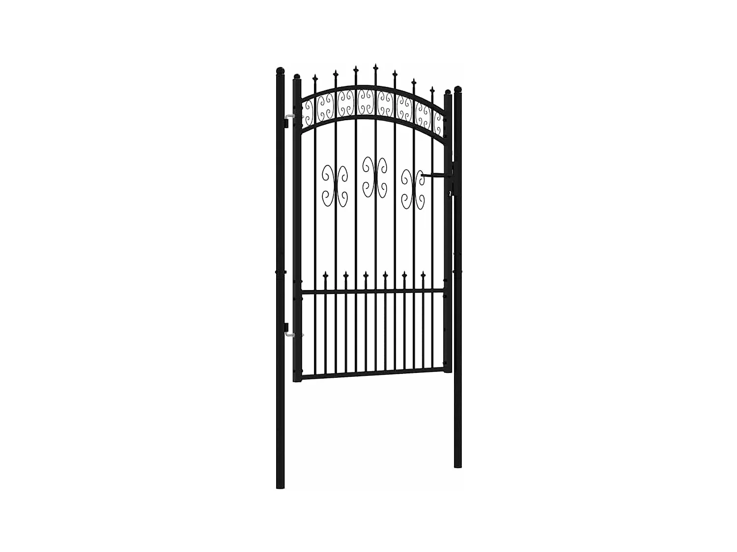 Puerta de valla con parte superior en forma de lanza, negra, 103 x 150 cm, acero con recubrimiento de polvo