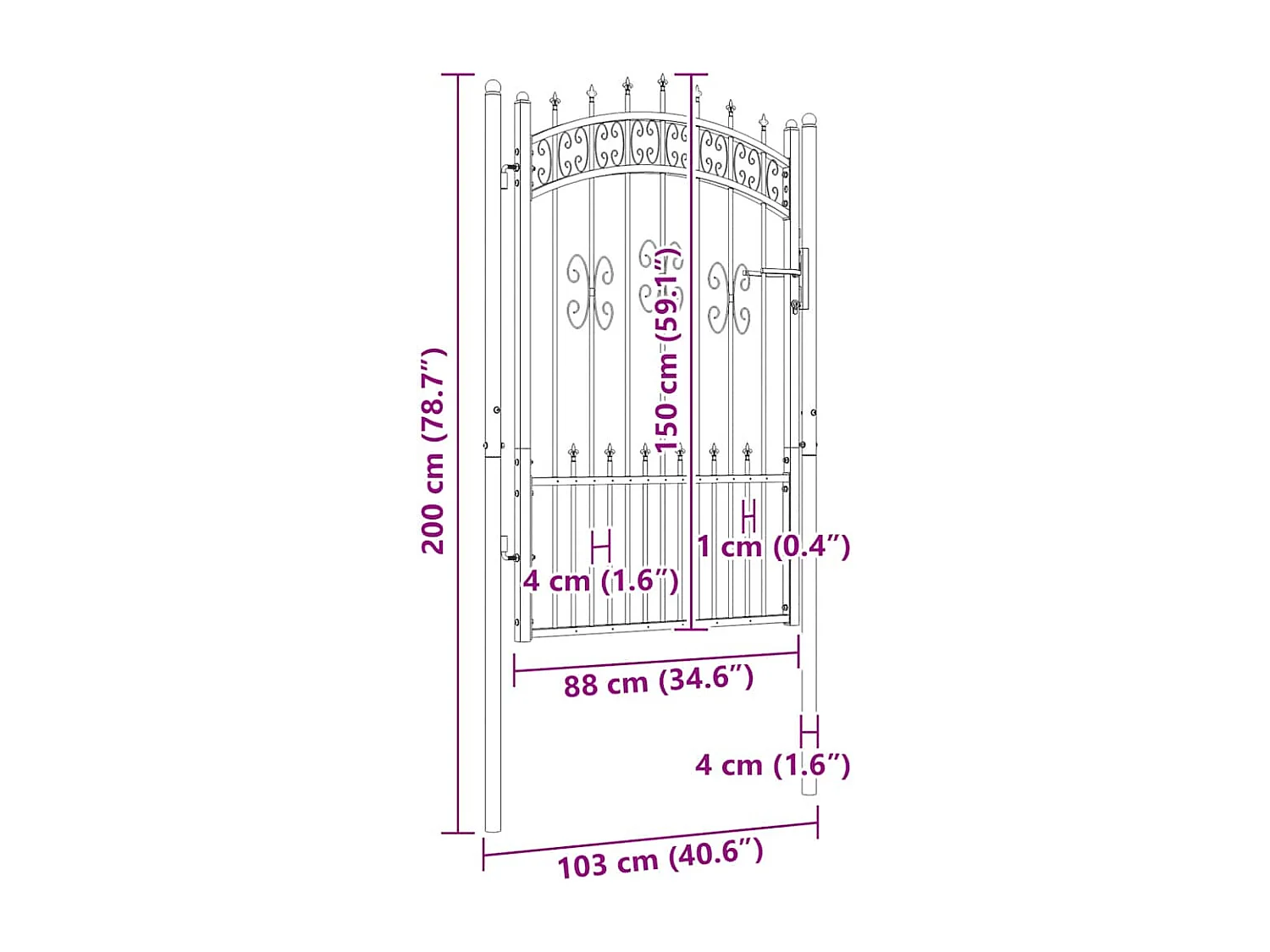 Cancello per recinzione con parte superiore a forma di lancia, nero, 103 x 150 cm, acciaio verniciato a polvere