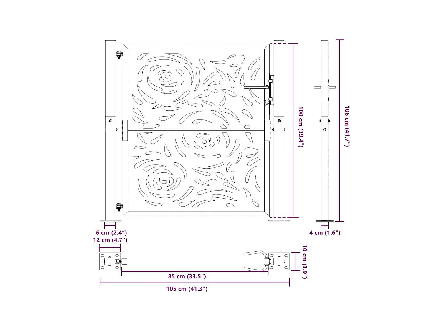 Portail de jardin noir 105x106 cm acier conception de flamme