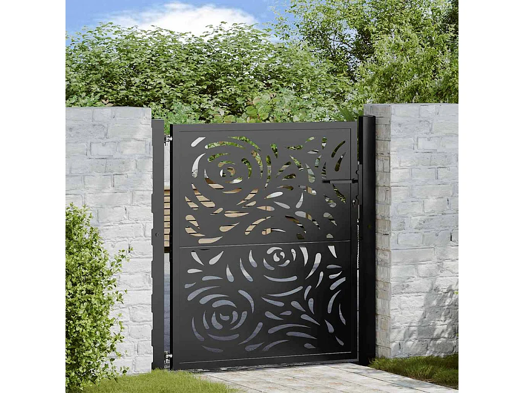 Portail de jardin noir 105x106 cm acier conception de flamme