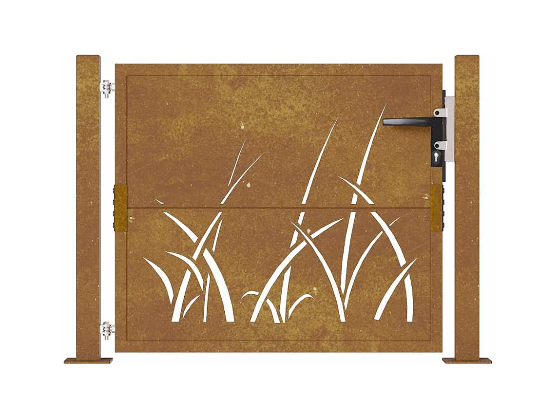 Portail de jardin 105x80 cm acier corten conception d'herbe
