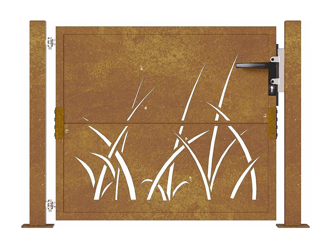 Puerta de jardín 105x80 cm acero corten diseño césped
