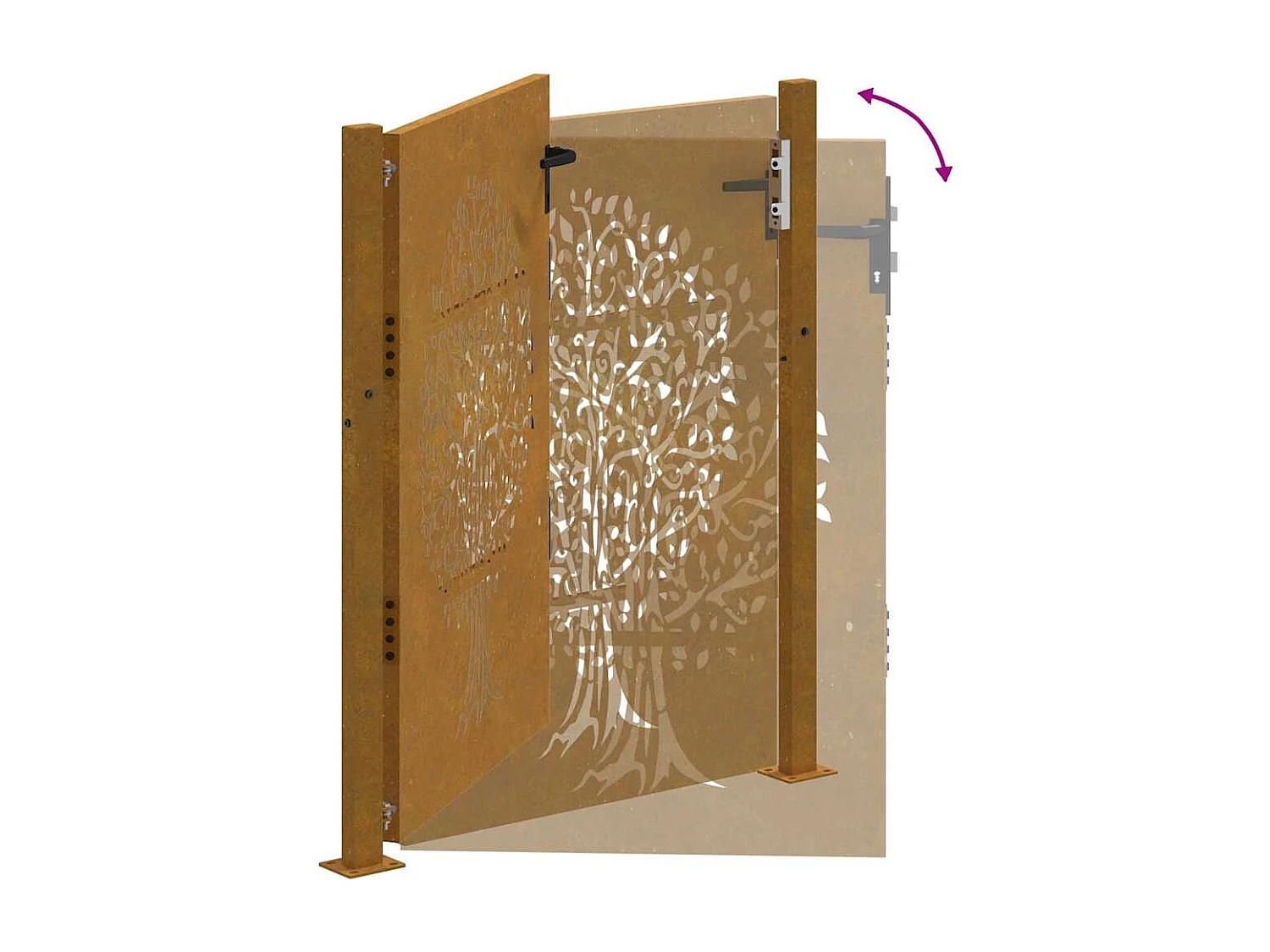 Cancello da giardino 105x155 cm in acciaio corten con disegno ad albero