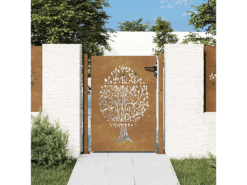 Cancello da giardino 105x155 cm in acciaio corten con disegno ad albero