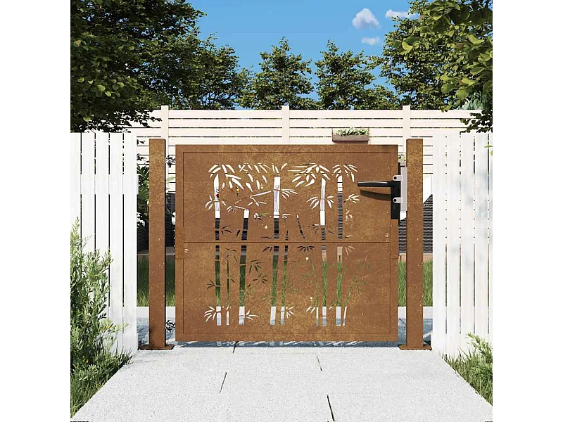 Tuinpoort 105x80 cm cortenstaal bamboe design