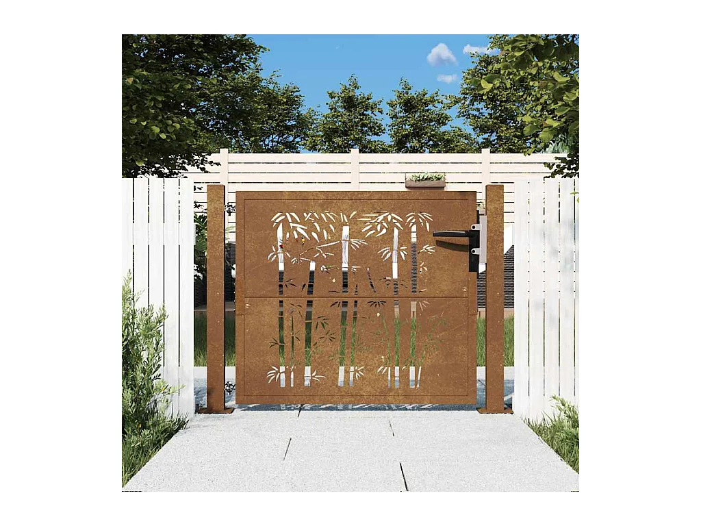 Tuinpoort 105x80 cm cortenstaal bamboe design