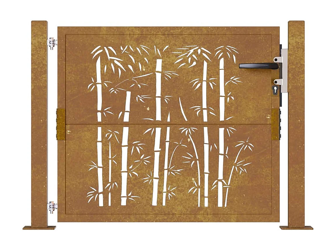 Puerta de jardín 105x80 cm acero corten diseño bambú