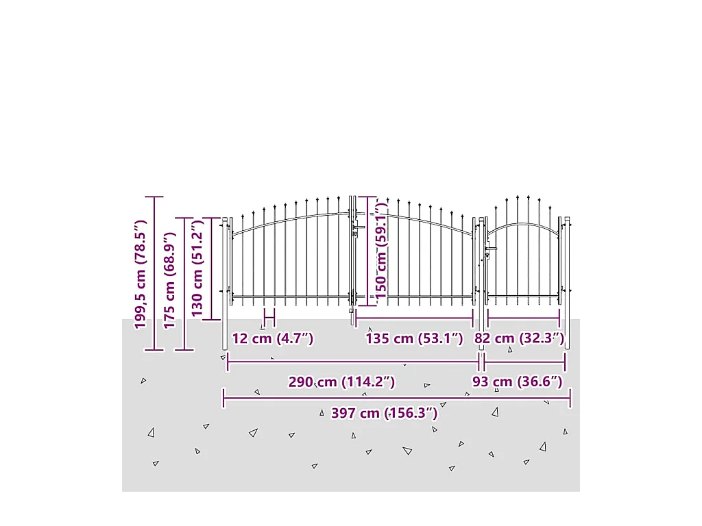 Zwarte tuinpoort 150 x 400 cm