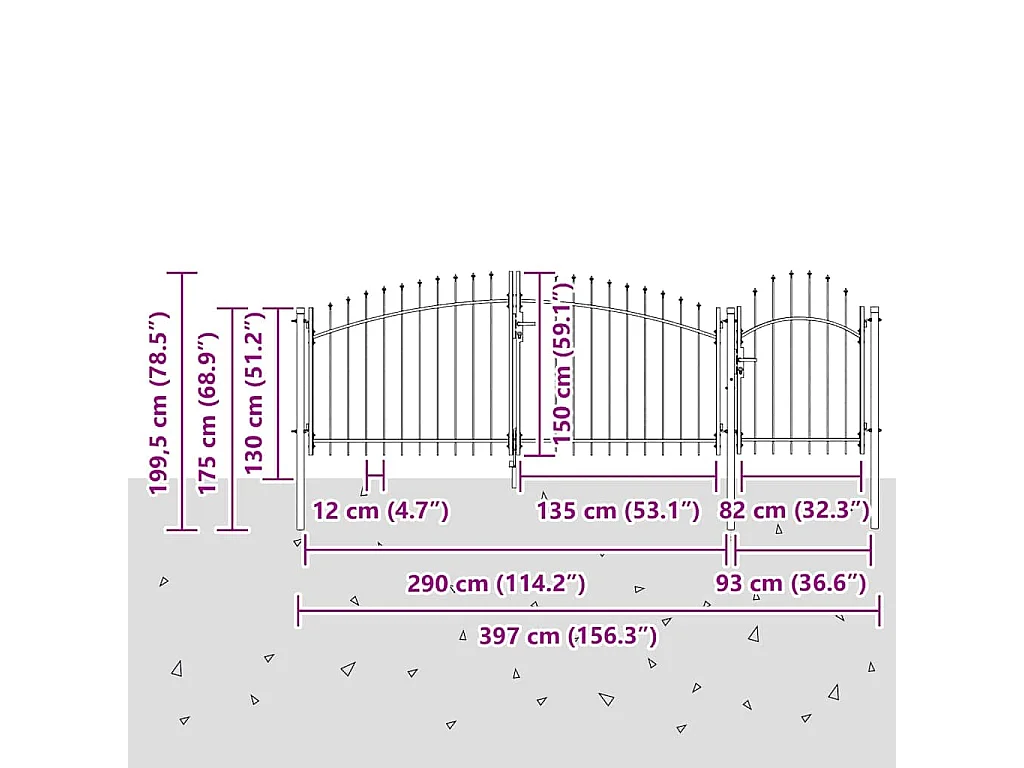 Porte de Jardin Noir 150 x 400 cm