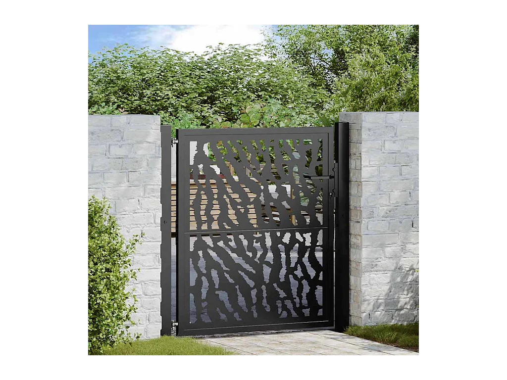 Schwarzes Gartentor 105x106 cm Stahl Liniendesign