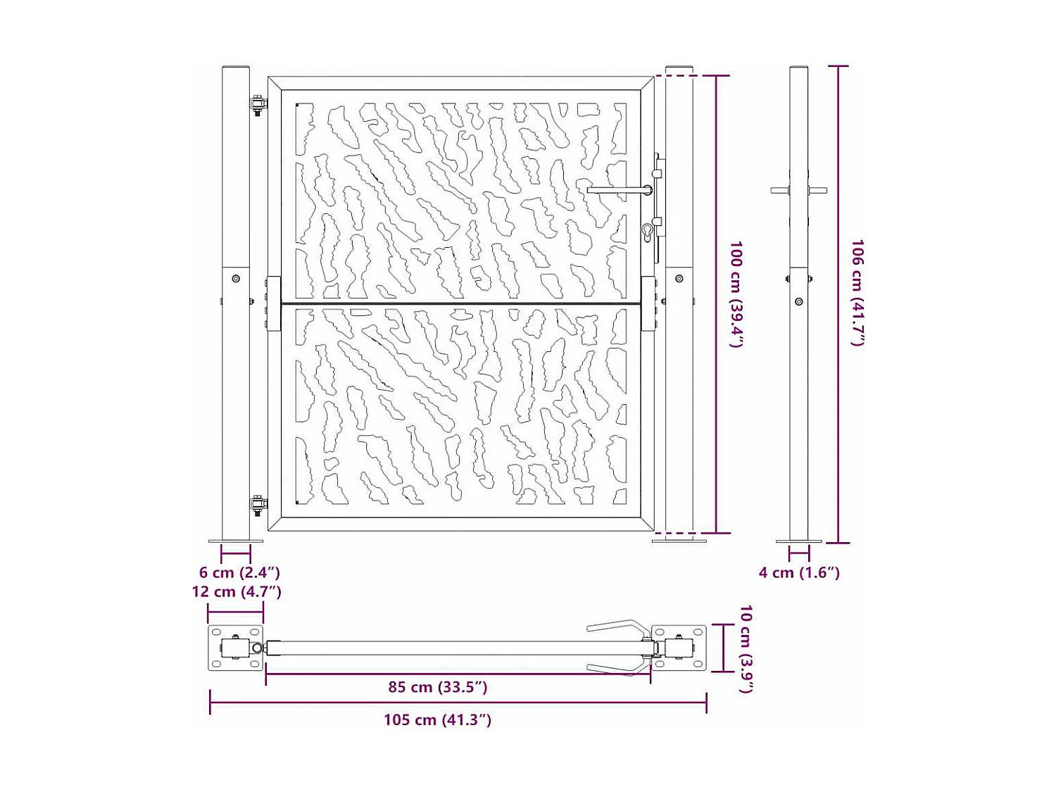Schwarzes Gartentor 105x106 cm Stahl Liniendesign