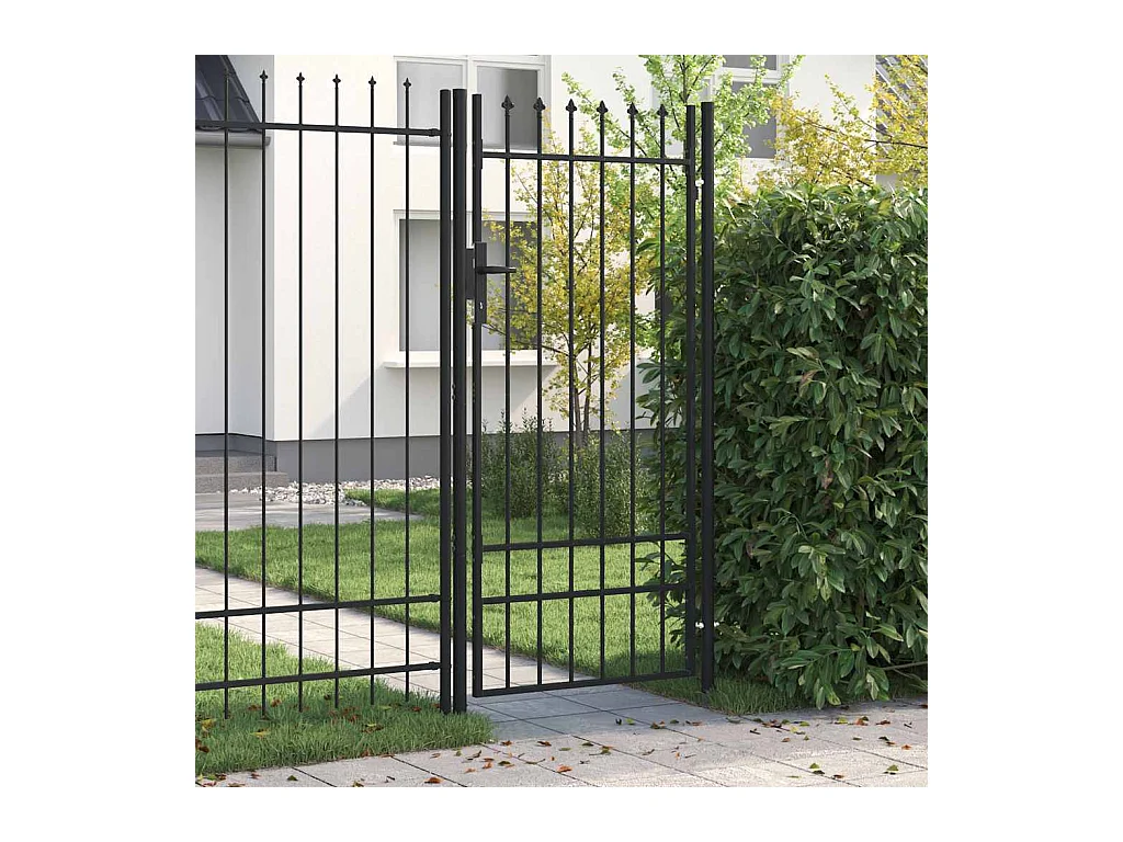 Cancello singolo con punta superiore Acciaio 1x2 m Nero