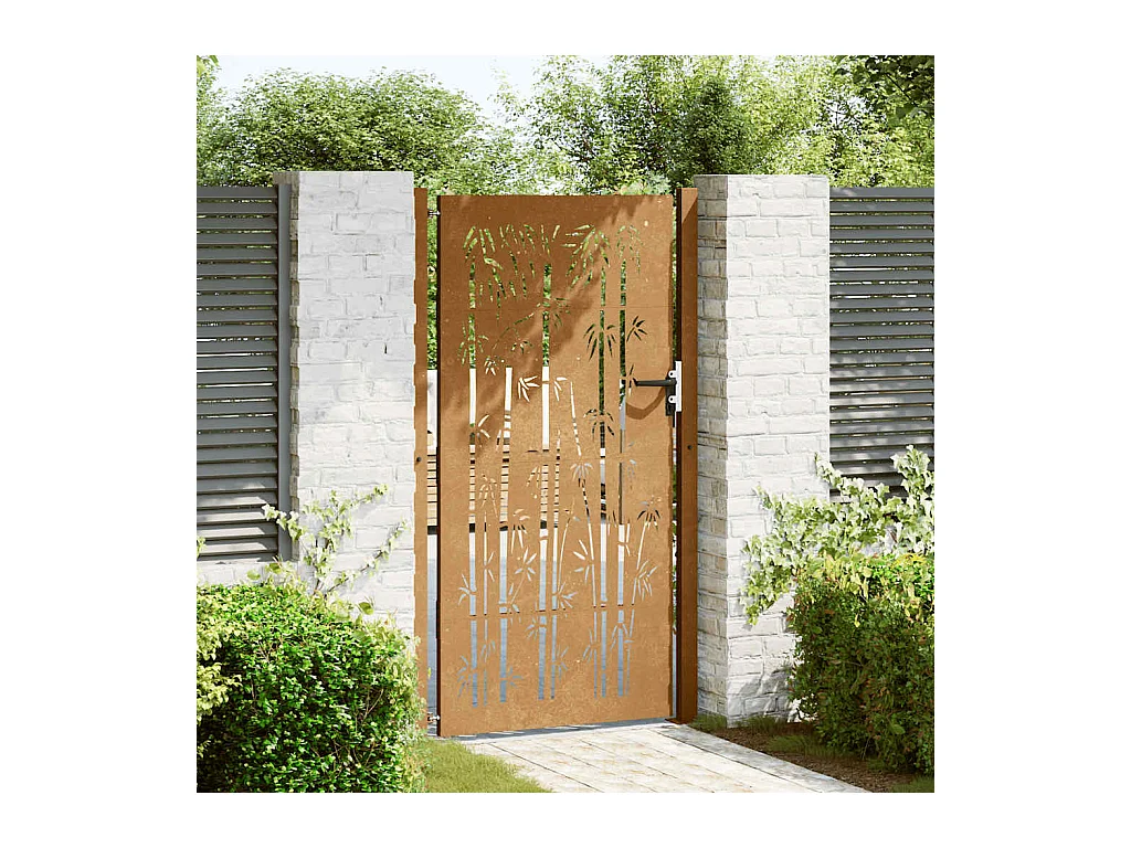 Puerta de jardín 105x205 cm acero corten diseño bambú
