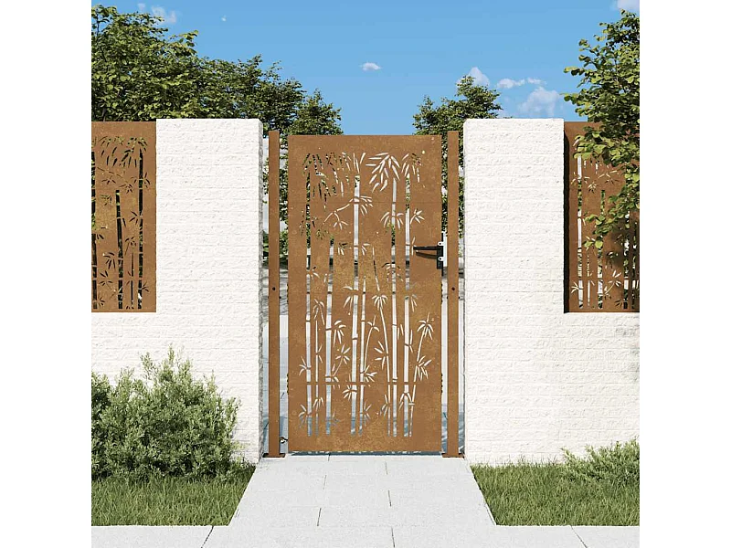 Cancello da giardino 105x205 cm acciaio corten design bambù