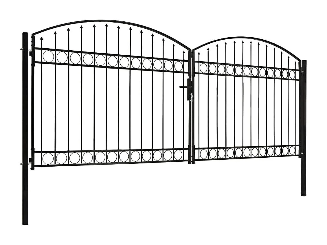 Cancello doppio con parte superiore arcuata Acciaio 400x175 cm Nero