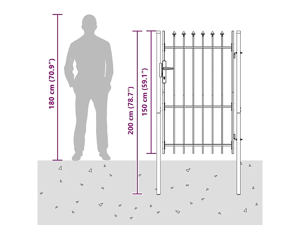 Cancello per recinzione grigio 100 x 150 cm in acciaio verniciato a polvere