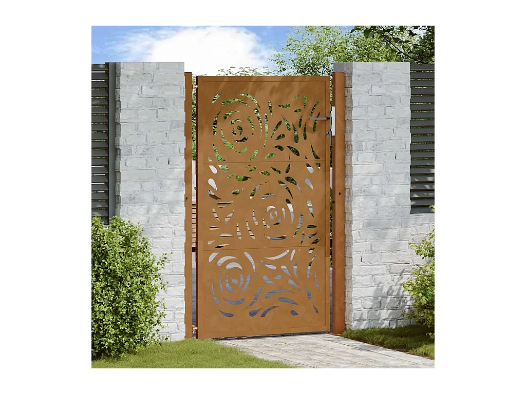 Puerta de jardín de acero resistente a la intemperie con diseño de llama