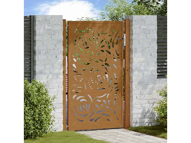 Cancello da giardino in acciaio resistente alle intemperie con motivo a fiamma