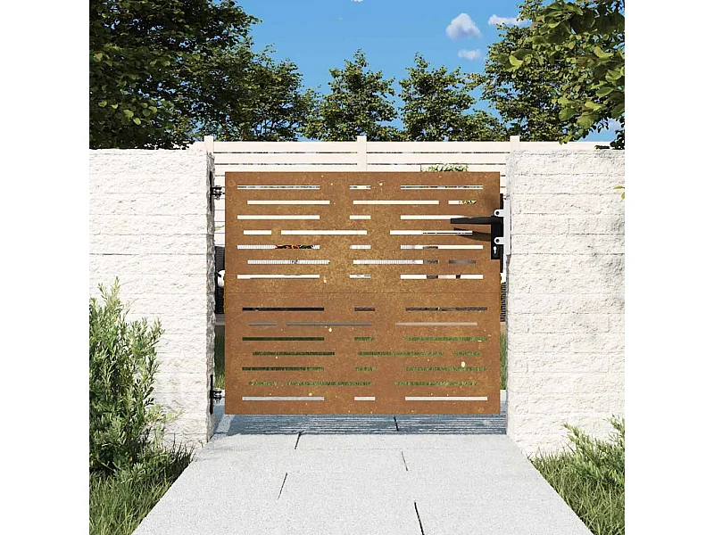 Puerta de jardín 85x100 cm acero corten diseño cuadrado